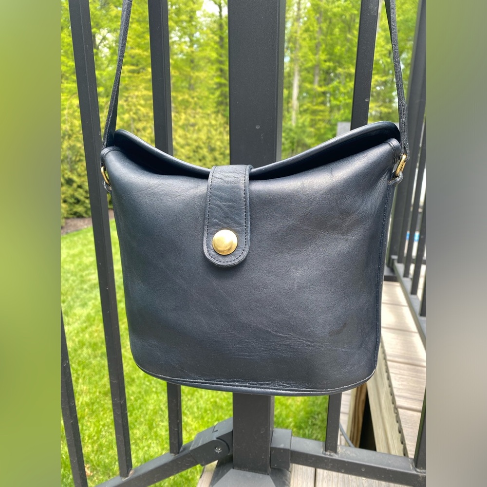 Vintage Coach Navy Blue Leather Binocular Bag #9853 - Picture 2 of 16